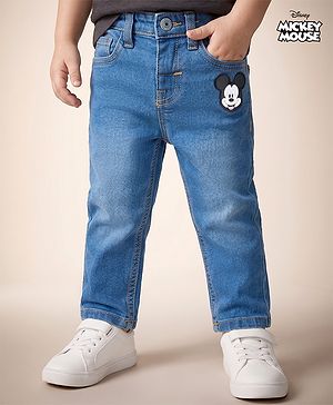 Babyhug Disney Full Length Denim Jeans With Mickey Mouse Graphic - Blue