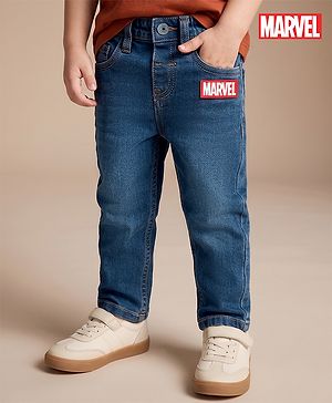 Babyhug Marvel Full Length Denim Jeans With Marvel Graphic - Blue