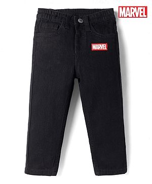Babyhug Marvel 100% Cotton Denim Full Length Jeans With Marvel Patch - Black