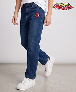 Pine Kids Marvel Denim Full Length Jeans with Spiderman Applique in Blue for 6-7 Years