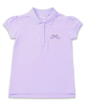 U.S. Polo Assn. Kids Cotton Knit Half Puffed Sleeves Glitter Embellshed Brand Name Printed Polo Tee - Purple