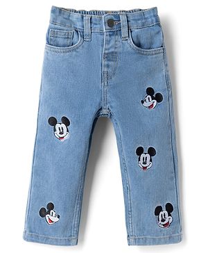 Bonfino Disney Full Length Denim Jeans With Mickey Mouse Embroidery - Blue