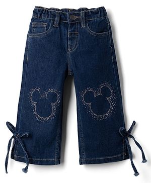 Bonfino Disney Full Length Denim Jeans With Minnie Mouse Graphic & Bow Applique - Blue