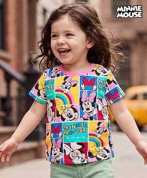 Babyhug Disney Single Jersey Knit Half Sleeves T-Shirt with Minnie Mouse Print - Multicolor
