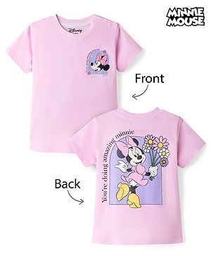Babyhug Disney Single Jersey Knit Half Sleeves T-Shirt with Front & Back Minnie & Friends Graphics - Pink