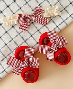 Bonfino Retro Ribbon Socks & Hairband Combo Set - Red