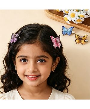 Pine Kids Bow & Butterfly Hair Clips - Blue & Pink