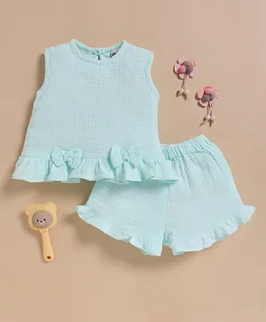 Wonderchild Sleeveless Frill &
                              Bow Applique Detailed Top & Shorts Set
                              - Sea Green