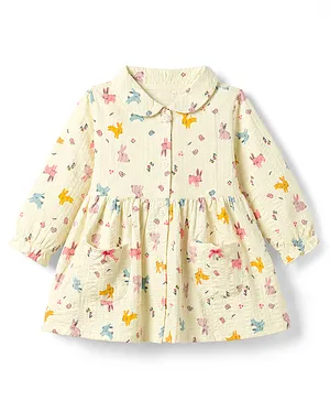 CUCUMBER Cotton Woven One Piece
                                  Dresses/Frocks Full Sleeves Peter Pan
                                  Collar Bunny Print Light Yellow 3-6
                                  Months