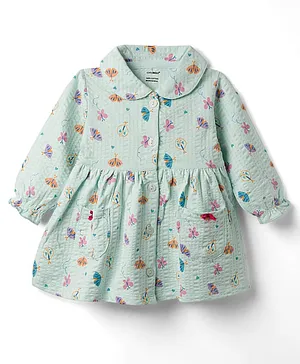 CUCUMBER Cotton Woven One Piece
                                  Dresses/Frocks Full Sleeves Butterfly
                                  Print L Blue 3-6 Months