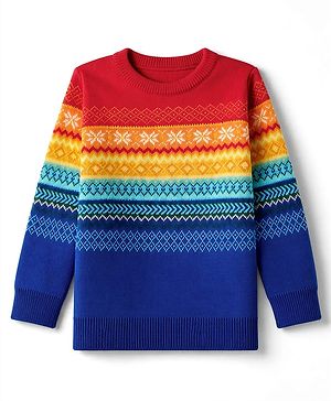 Pine Kids Knit Full Sleeves Pullovers With Floral Design - Red