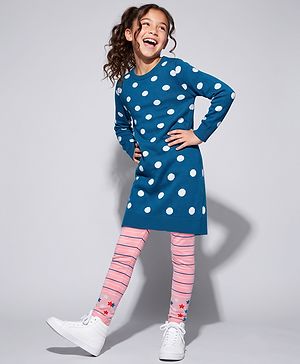 Pine Kids Knit Full Sleeves Sweater Set With Polka Dot & Star Design - Pink