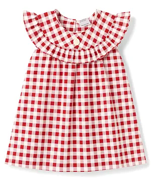 Teddy Sinker Knit Half Sleeves
                                  Checked Frock - Red