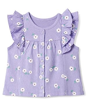Babyhug 100% Cotton Knit Top with Half Sleeves and Daisy Print in Purple