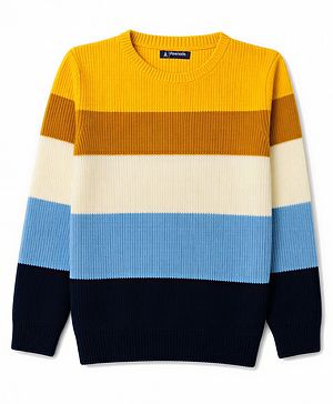 Pine Kids Knit Full Sleeves Colour Block Pullover - Yellow & Navy
