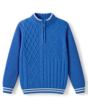 Pine Kids Cable Knit Front Open Sweater with Full Sleeves in Blue for 4-5 Years