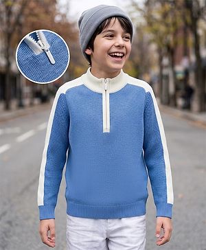 Pine Kids Knit Full Sleeves Solid Pullover Sweater - Light Blue