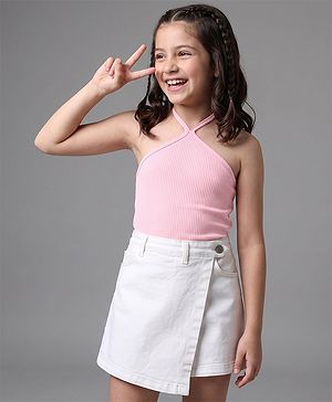 Pine Kids Denim Woven Skort with Knee Length in White