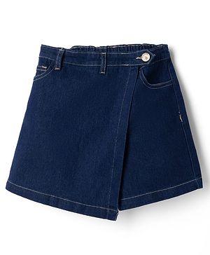 Pine Kids Cotton Mix Woven Denim Skort with Back Elastic & Knee Length in Dark in Blue