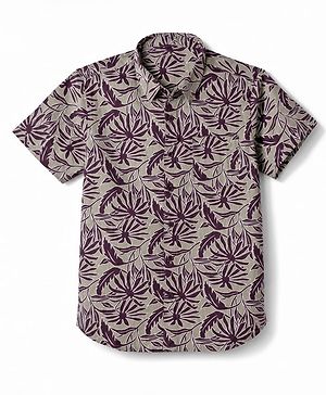 Pine Kids Cotton Woven Half Sleeves Shirt with Floral Print - Grey