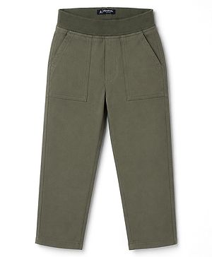Pine Kids Cotton Elastane Woven Full Length Solid Colour Trouser with Front Pockets - Olive