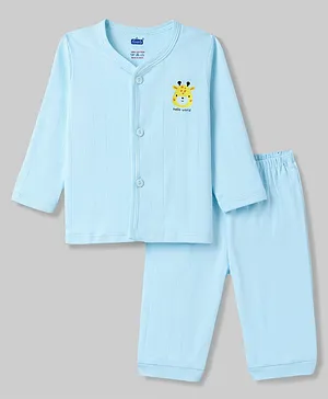 Simply Cotton Knit Full Sleeves
                              T-Shirt & Pyjama Night Suit With
                              Giraffe Print - Aqua Blue