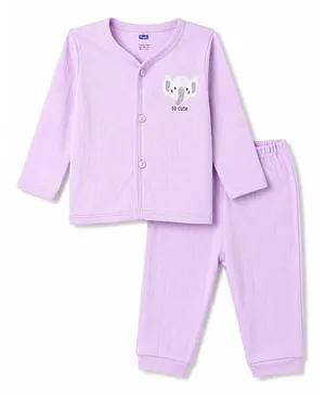Simply Cotton Knit Full Sleeves
                              T-Shirt & Pyjama Night Suit With
                              Elephant Print - Lilac