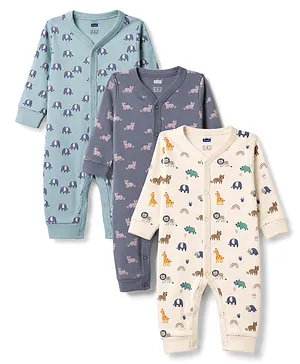 Simply Interlock Knit Full Sleeves
                              Sleepsuit with Floral Print Pack of 3 -
                              Cream