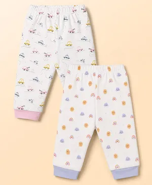 Simply Interlock Knit Full Length
                              Vehicles & Rainbow Printed Lounge
                              Pants Pack Of 2 - White