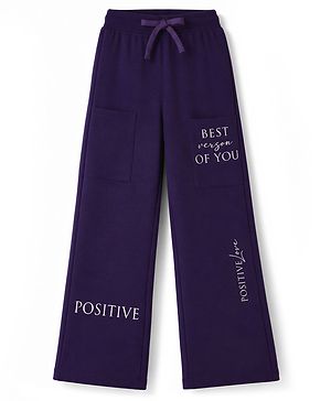 Pine Kids Cotton Knit Full Length Track Pants With Text Print - Purple