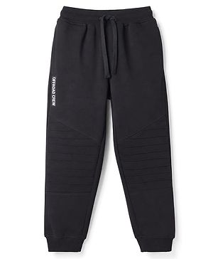 Pine Kids Cotton Knit Full Length Lounge & Track Pants With Text Print - Black