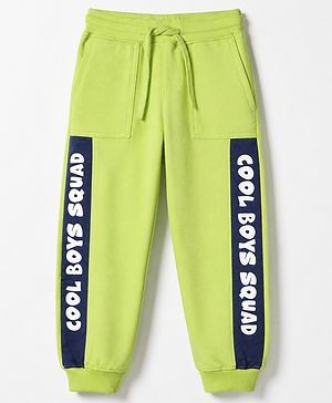 Pine Kids Knit Track Pant With Text Print - Limegreen