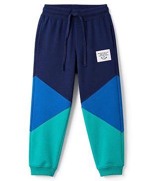 Pine Kids Cotton Knit Full Length Lounge & Track Pants With Color Block - Navy Blue