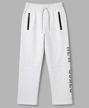 Pine Kids Knit Full Length Track Pant With Text Print - Grey