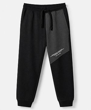 Pine Kids Cotton Knit Full Length Lounge Pant with Text Print - Black