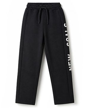 Pine Kids Cotton Knit Full Length Track Pants With Text Print - Dark Grey