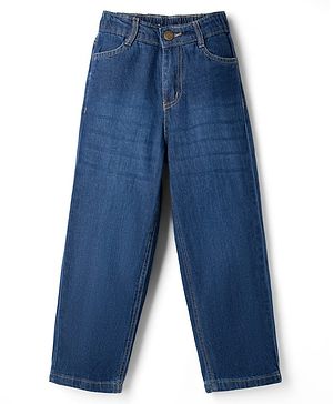 Pine Kids Denim Woven Full Length Washed Jeans - Navy Blue