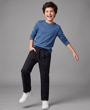 Pine Kids Cotton Elastane Woven Full Length Solid Trouser - Black