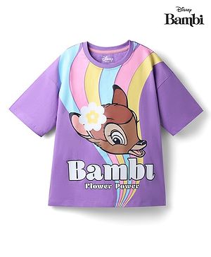 Pine Kids Disney Single Jersey Knit Half Sleeves Over Sized Drop Shoulder T-Shirt with Bambi Print - Purple