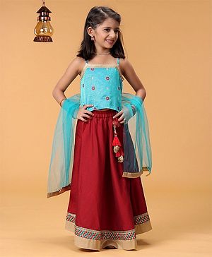 Babyhug Singlet Lehenga Choli Set With Jari & Sequin Border - Blue Red