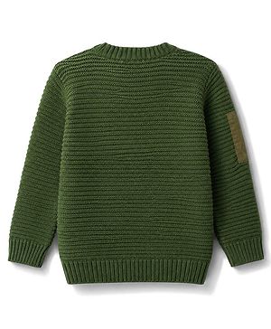 Babyhug Knit Full Sleeves Text Printed Pullover Sweater - Olive Green