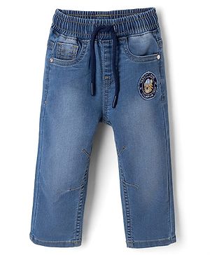 Babyhug Cotton Lycra Full Length Denim Jeans With Patch - Blue