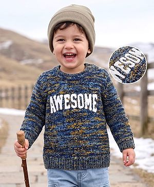 Babyhug Knit Full Sleeves Pullover with Text Design -Navy