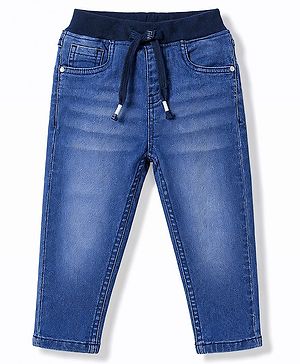 Babyhug Cotton Lycra Denim Washed Jeans With Stretch - Navy Blue