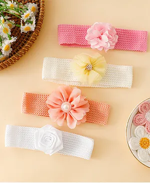 Babyhug Free Size Headbands With Floral Applique Pack of 4 - Multicolor