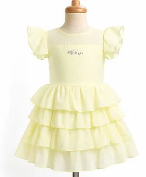 Enfance Woven Half Frill Cap Sleeves
                              Seamless Foil Dots Fit & Flare Layered
                              Party Dress - Yellow
