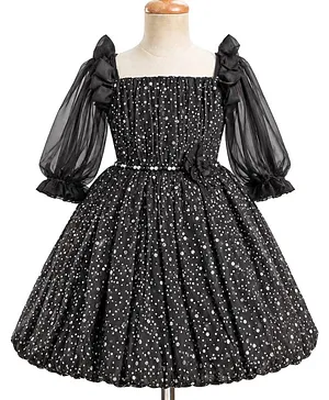 Enfance Woven Full Sleeves
                              Embellished Party Dress With Floral
                              Applique - Black