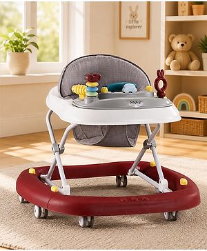 Babyhug Musical Baby Walker with Rocker Function 2-in-1 Convertible Adjustable Height Compact Fold Activity Toy Tray Stable Design Multi-Directional Wheels 624 Months  Red