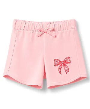 UCB Cotton Elastane Knit Knee Length
                              Shorts With Bow Print - Light Pink