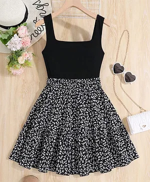 The Kids Club Cotton Blend Woven
                                  Sleeveless Floral Printed Dress -
                                  Black